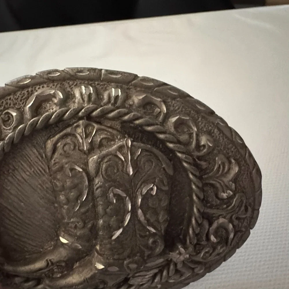 Vintage Solid Pewter Western Belt Buckle Cowboy Cowgirl‎ Boots USA 4